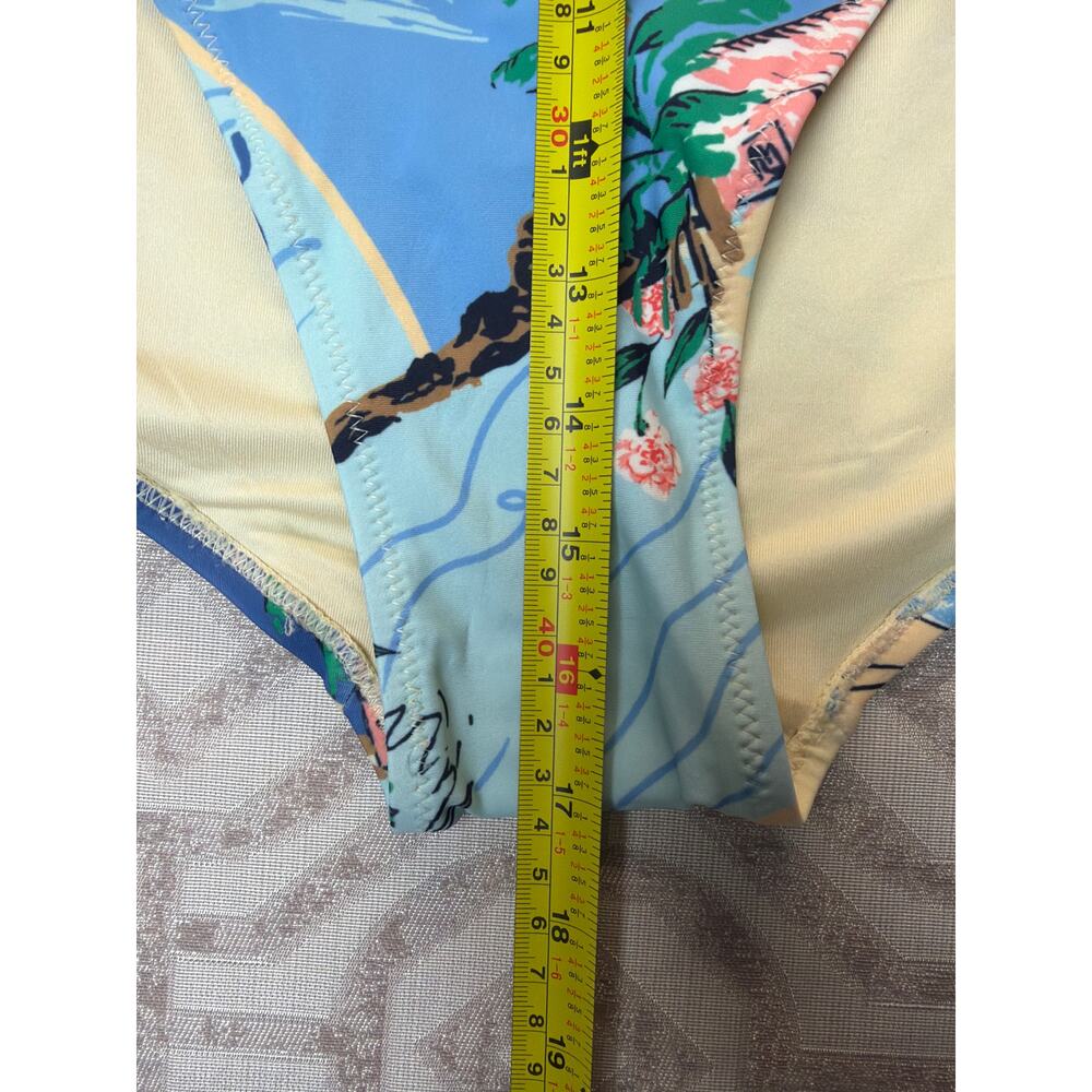 Old Navy Bon Voyage Tropical Postcard High Waisted Bikini Bottoms Blue Yellow 3X - Picture 4 of 5